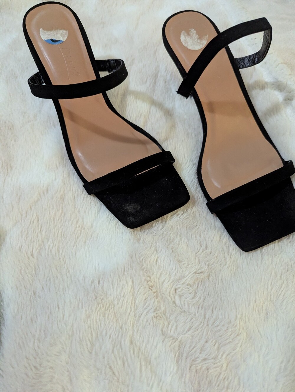 Anne Michelle Black Strappy Square-Toe Heeled Sandals